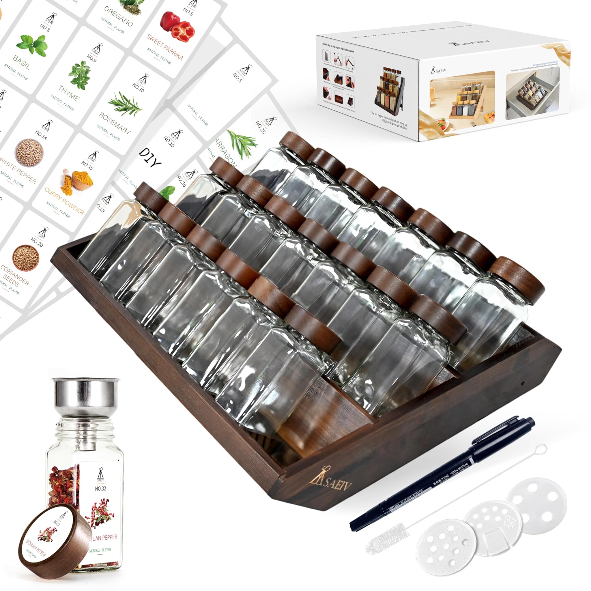 FCM® Barattoli Spezie Quadrati con Scaffale Legno Acacia