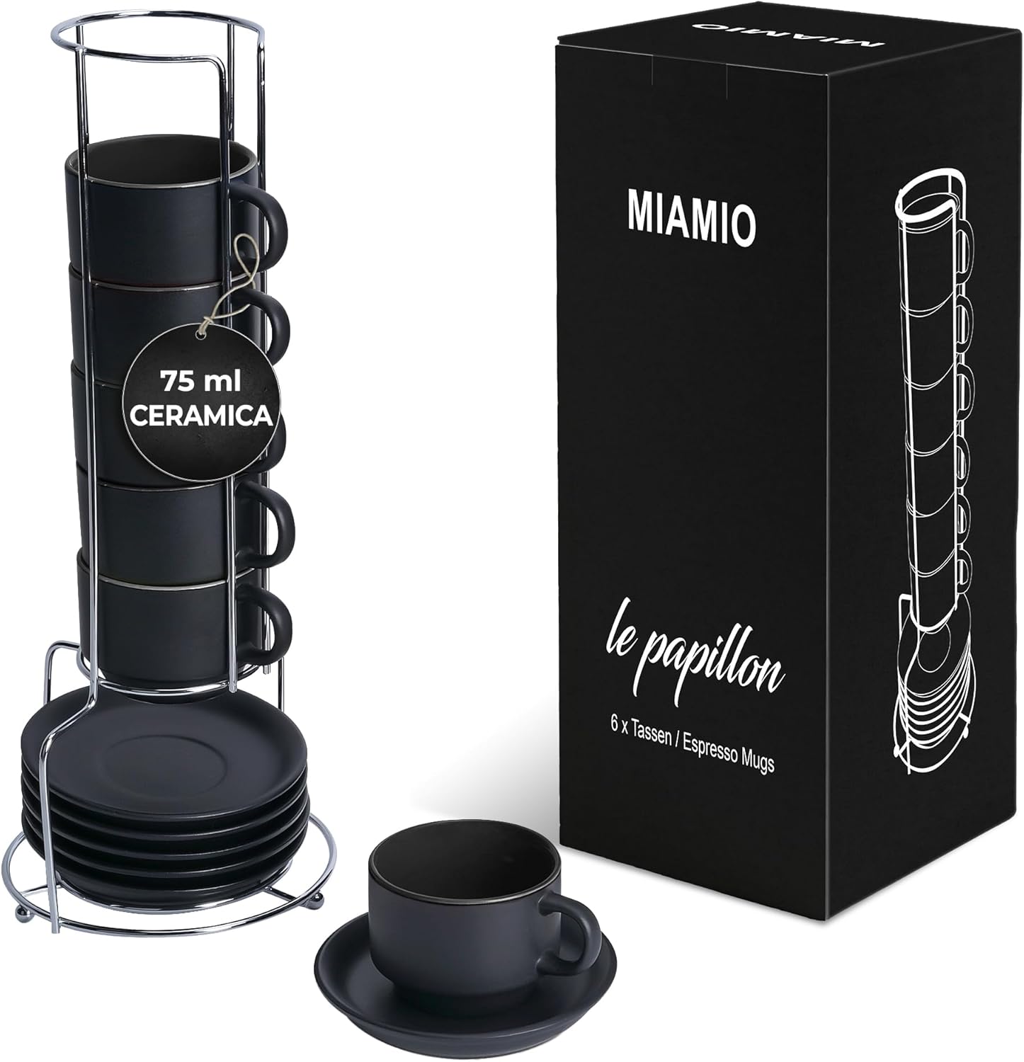 MiaMio - Set 6 Tazzine Caffè Espresso, Nero