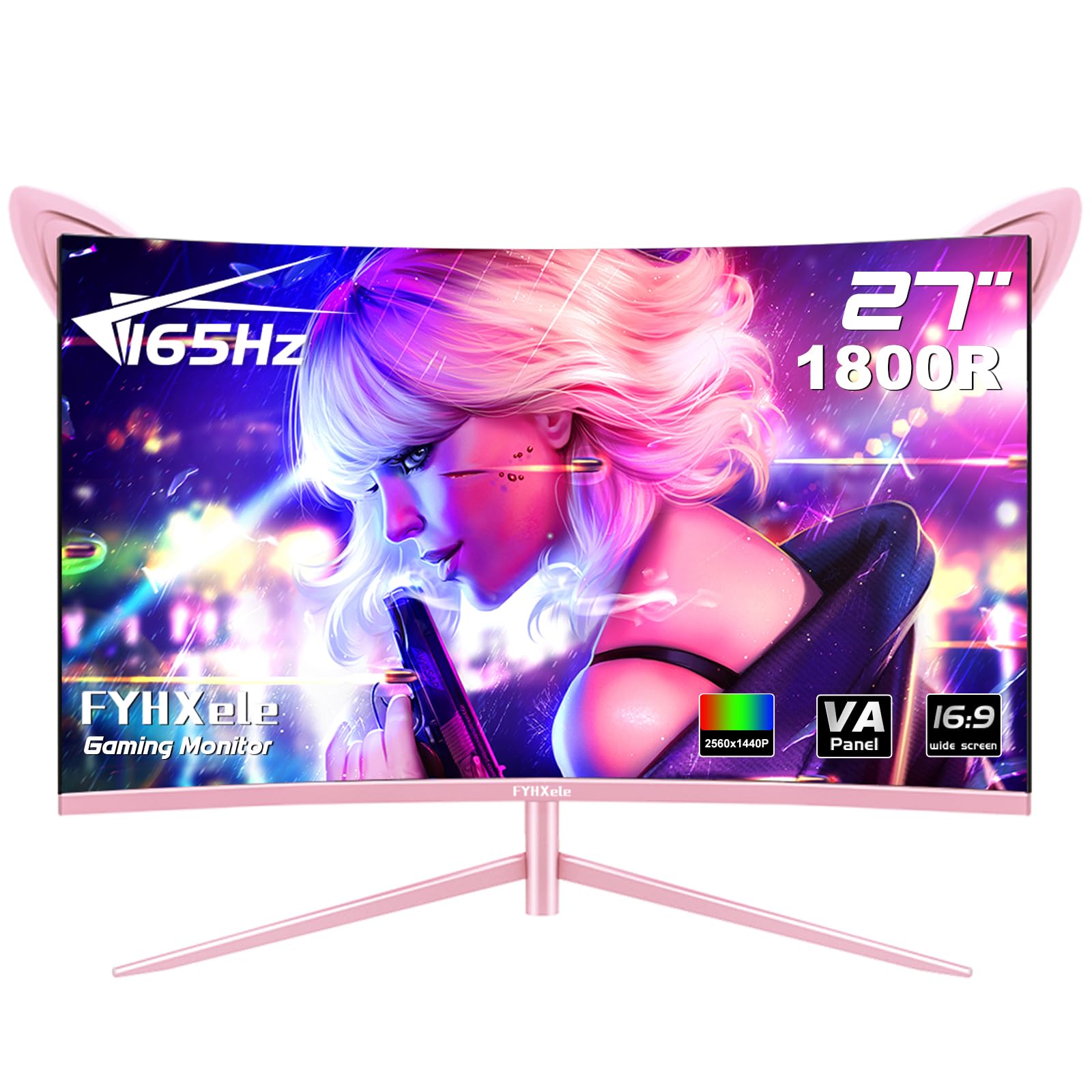 Fyhxele Pink Monitor Gaming Curvo 27" 2K 165Hz