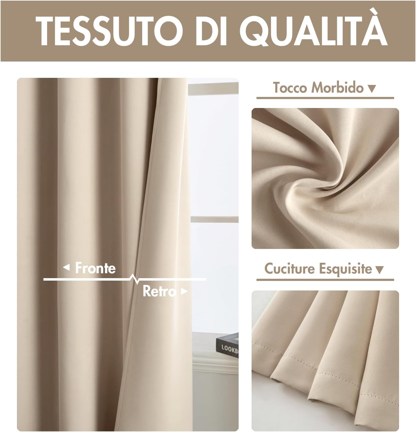 Miulee Tende Oscuranti 2 Pezzi, Beige 200x245 CM - immagine 5