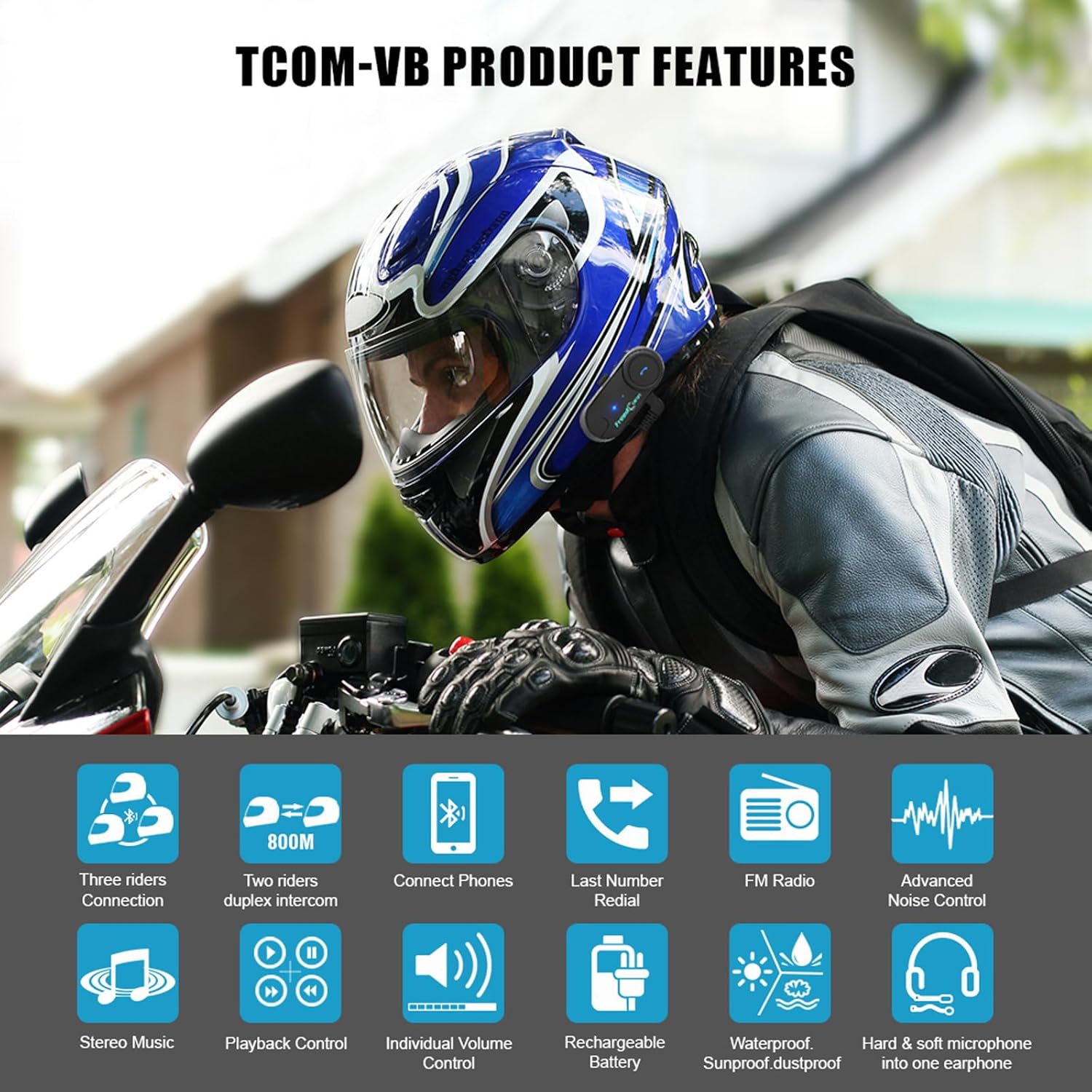 Freedconn TCOM VB - Interfono Moto Bluetooth 800m (1 pezzo) - immagine 2