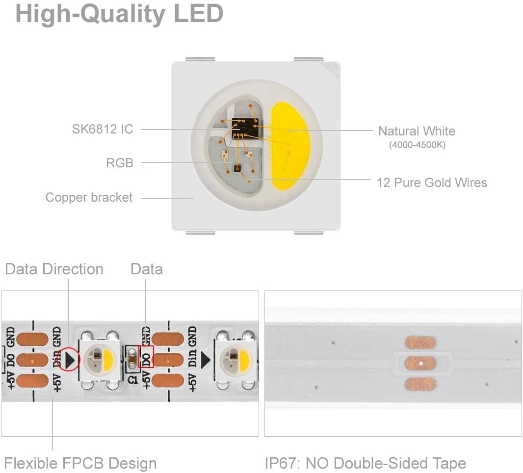 Btf-lighting SK6812RGBW Striscia LED 5m 60 LED/m IP67 - immagine 3