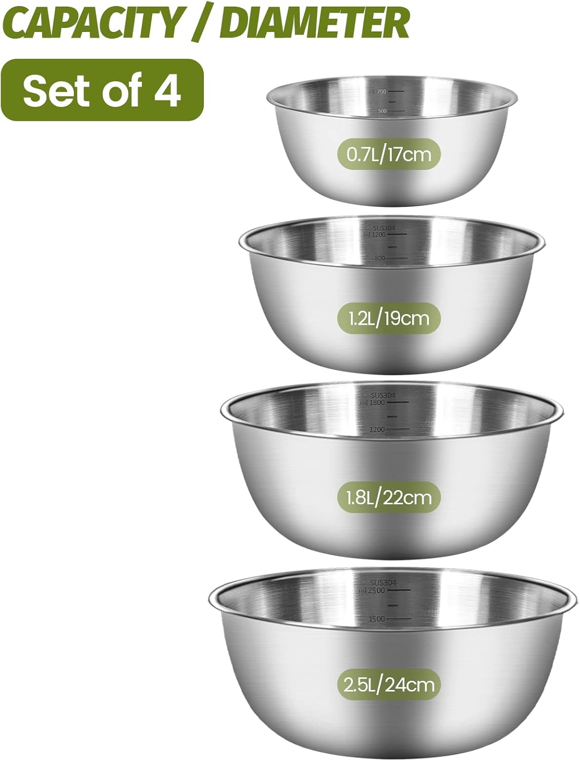 Set 4 Ciotole Acciaio Inox Cucina Impilabili - immagine 4