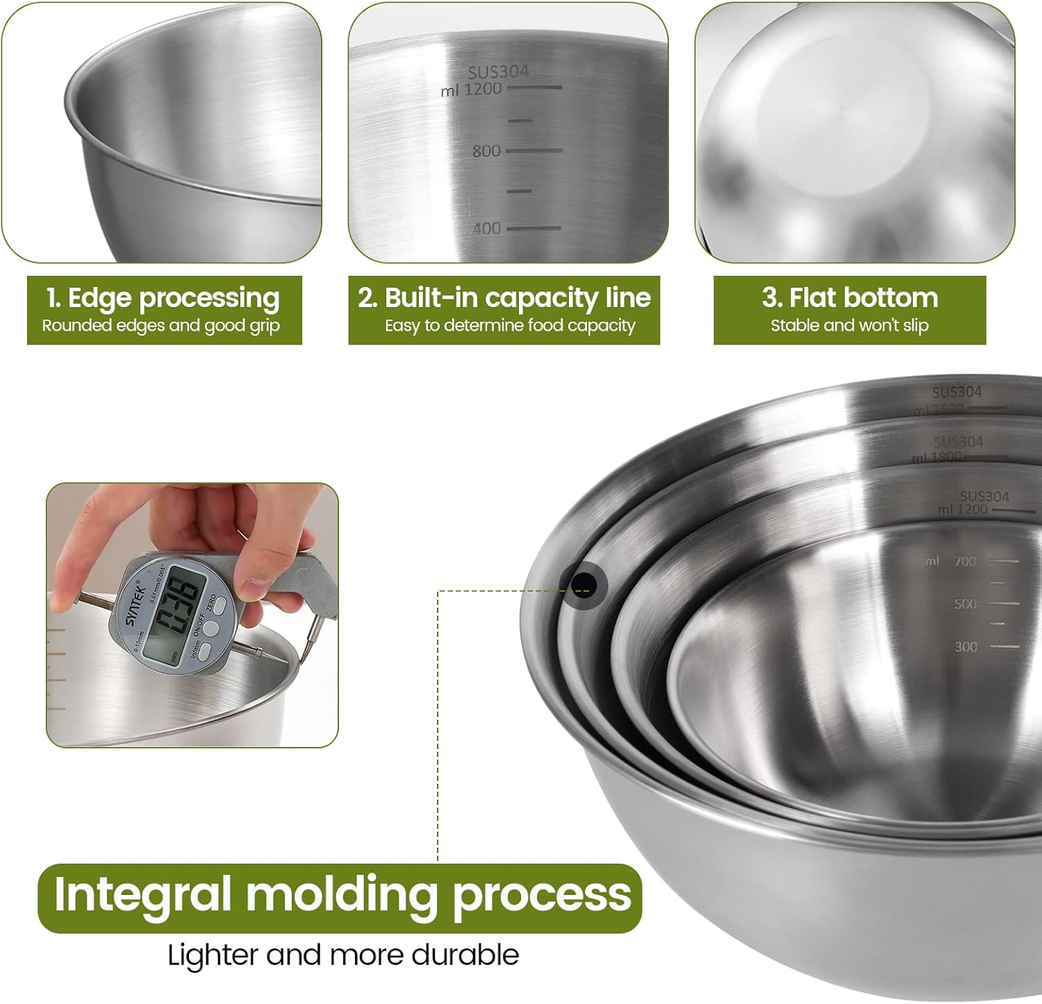 Set 4 Ciotole Acciaio Inox Cucina Impilabili - immagine 5