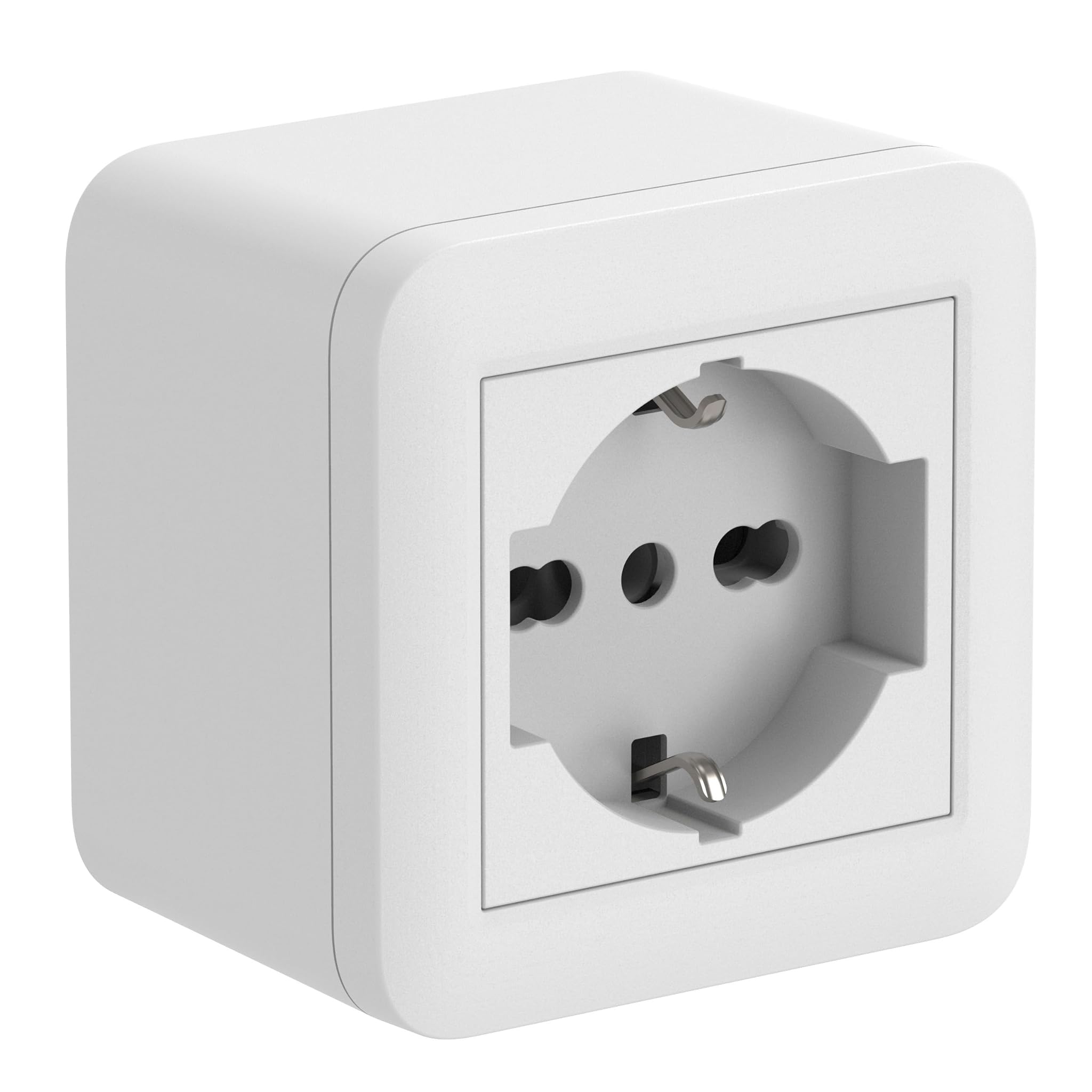 Electraline 60472 Contenitore da superficie FIXA con presa P40 (Schuko+10/16A), Bianco, IP40, compatibile per installazione con tubo rigido e canalina