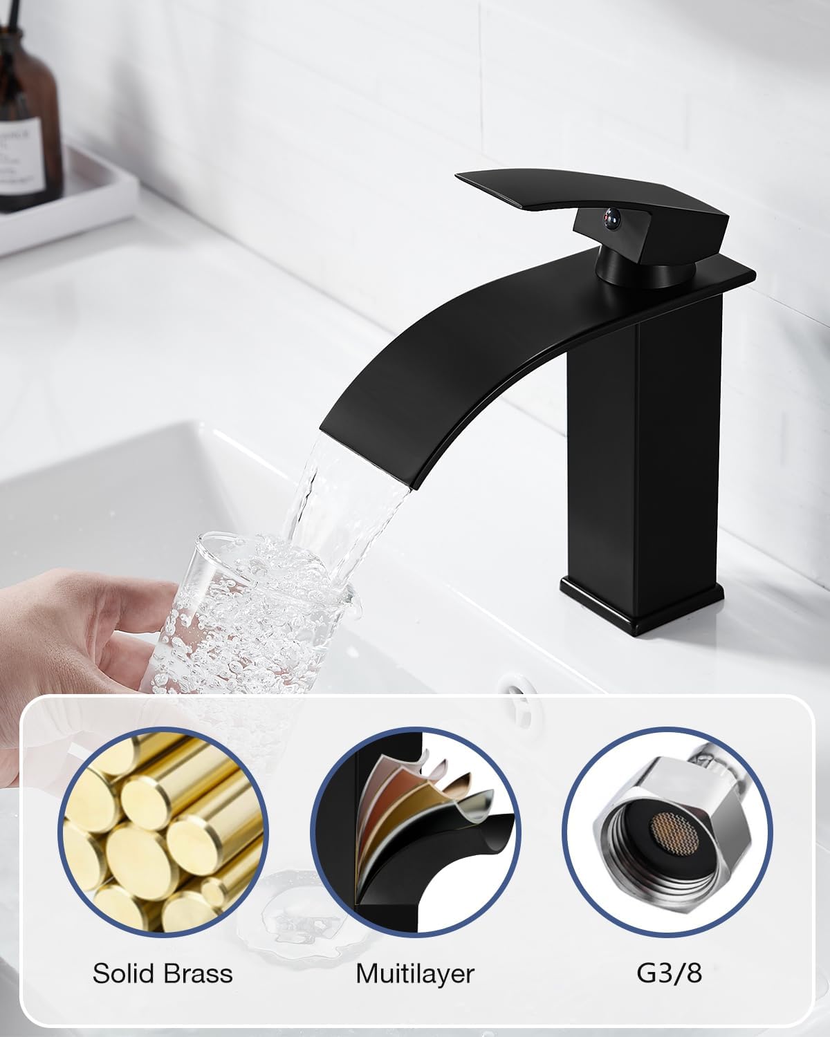 Rubinetto Bagno Cascata Nero in Ottone - immagine 3