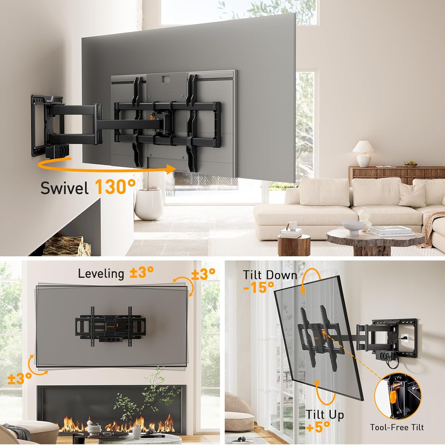 Perlegear Supporto TV a Parete 42-90 pollici Full Motion - immagine 5