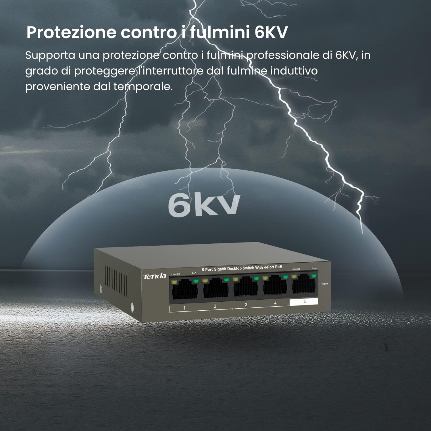 Tenda Switch PoE 5 Porte Gigabit 63W - immagine 5