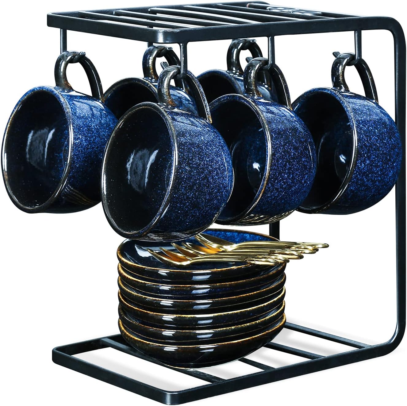 Vicrays Set 6 Tazze Caffè Espresso 113ml con Piattini, Blu - immagine 1