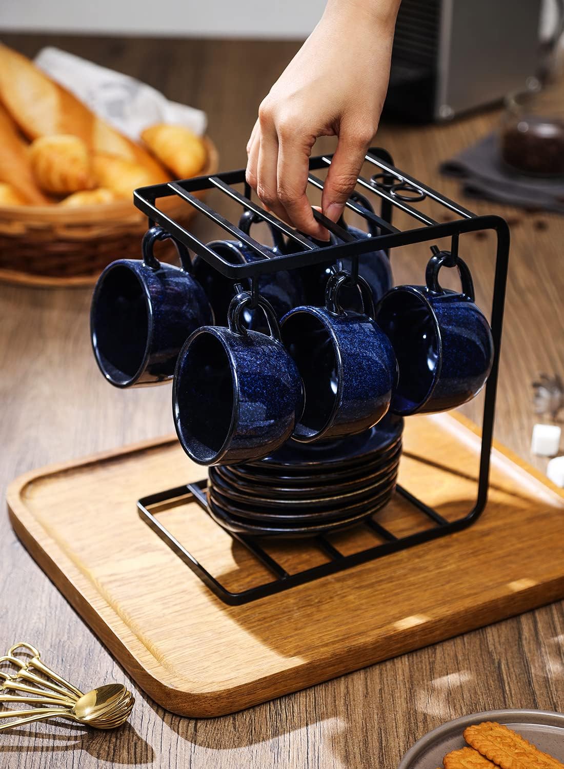 Vicrays Set 6 Tazze Caffè Espresso 113ml con Piattini, Blu - immagine 3