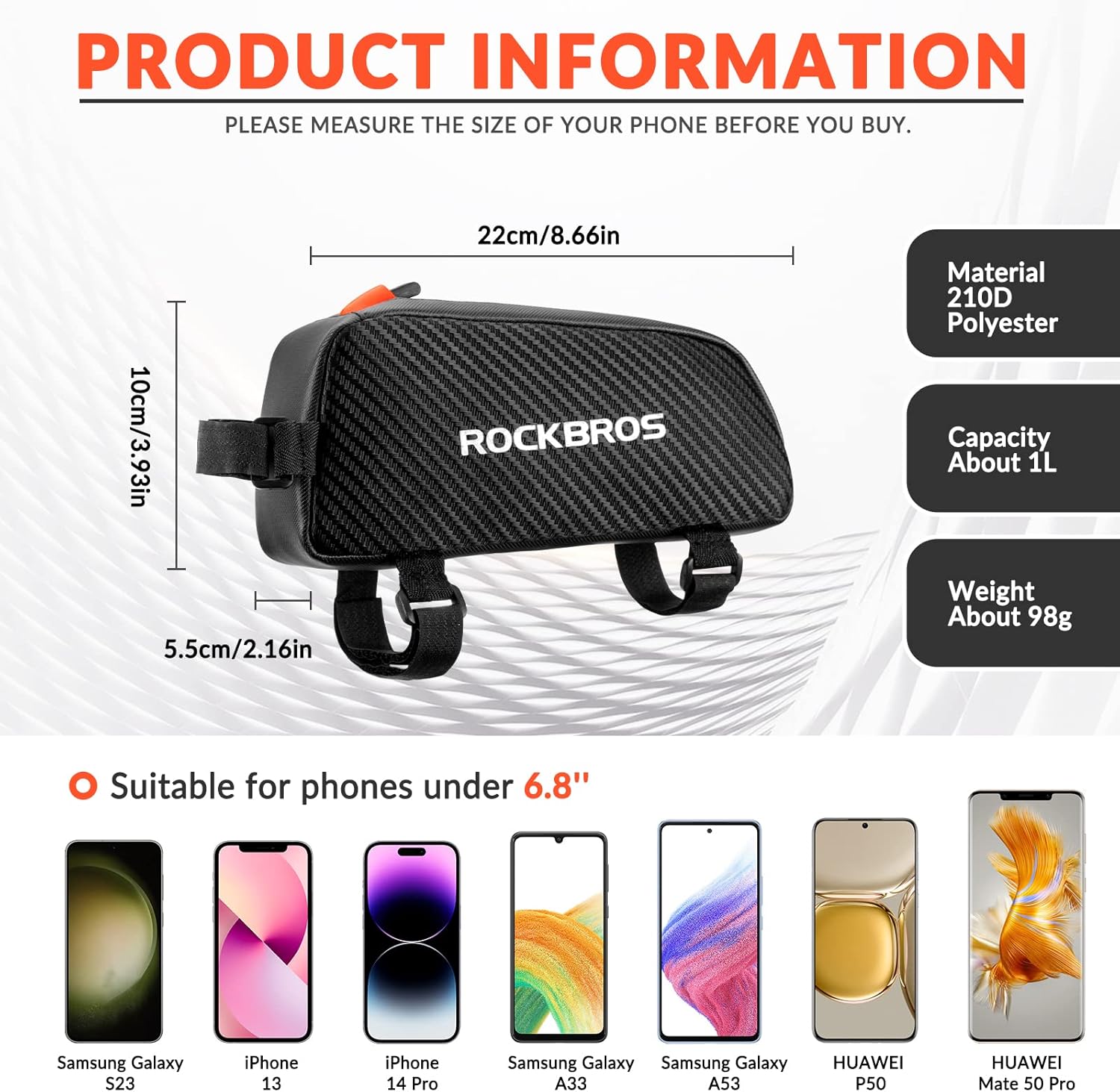 Rockbros Borsa Telaio Bici Impermeabile 1L - immagine 6
