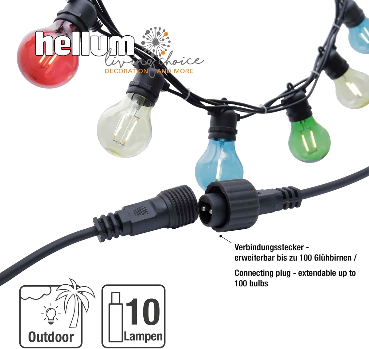 Hellum Catena Luminosa LED da Esterno 4,5m, 10 Lampadine - immagine 3