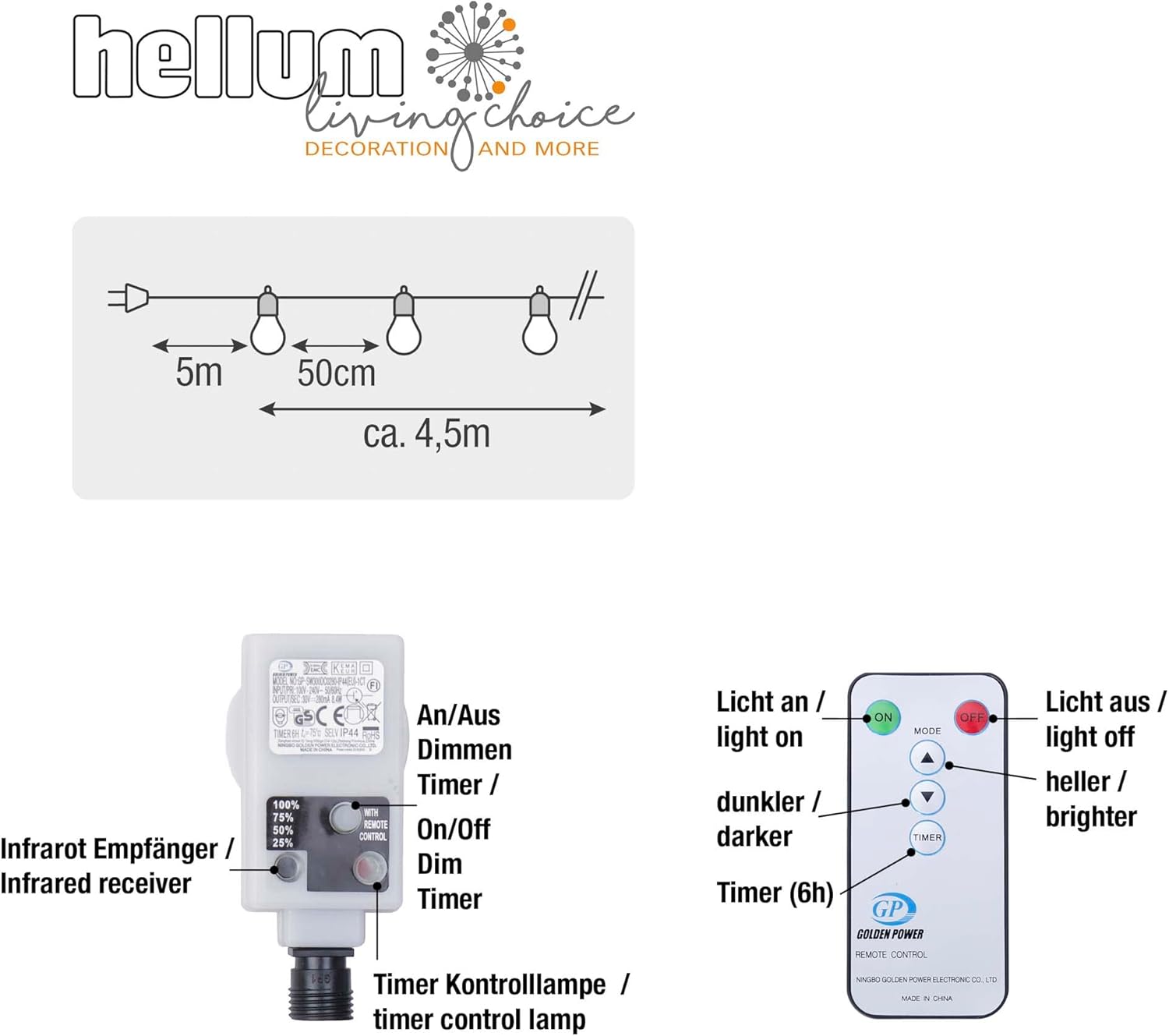 Hellum Catena Luminosa LED da Esterno 4,5m, 10 Lampadine - immagine 4