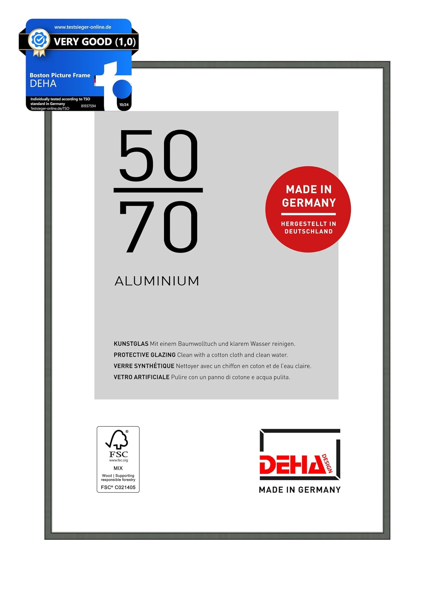 DEHA Design cornice in alluminio Boston, 50x70 cm, Contrasto grigio