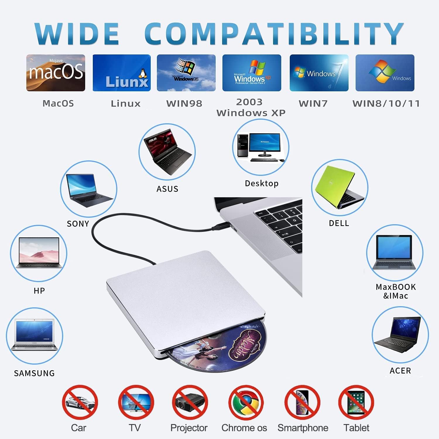 Nolyth - Masterizzatore DVD Esterno USB, Argento - immagine 6