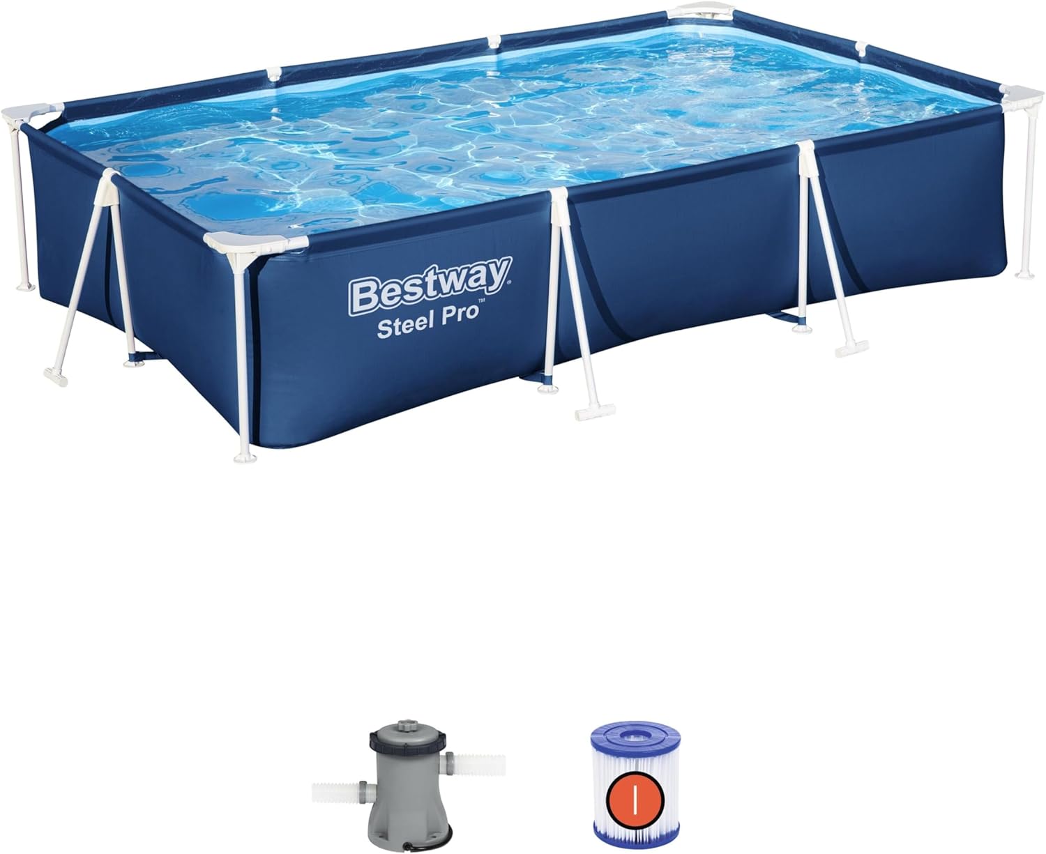 Bestway 56411-5 Set Piscina Fuori Terra Steel Pro Rettangolare da 300x201x66 cm