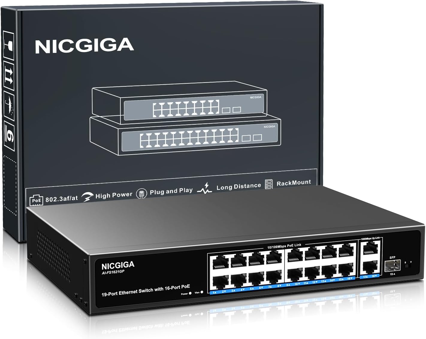 Switch PoE Nicgiga 16 Porte 250W non gestito - immagine 1