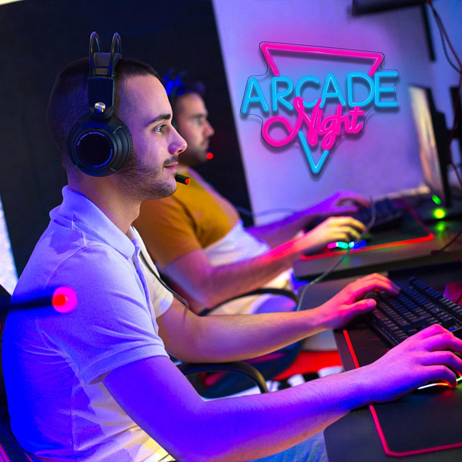 Looklight Arcade Night - Insegna Neon LED Blu e Rosa - immagine 3