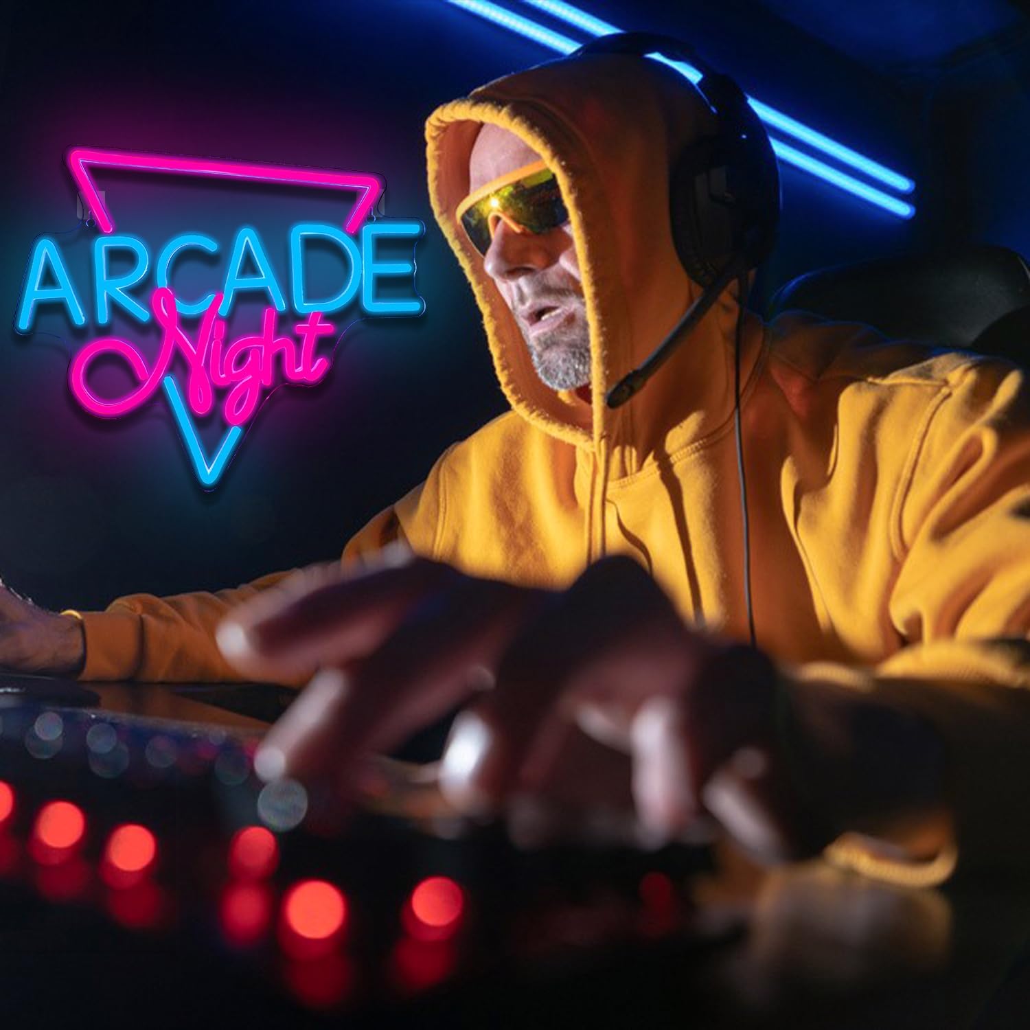 Looklight Arcade Night - Insegna Neon LED Blu e Rosa - immagine 4