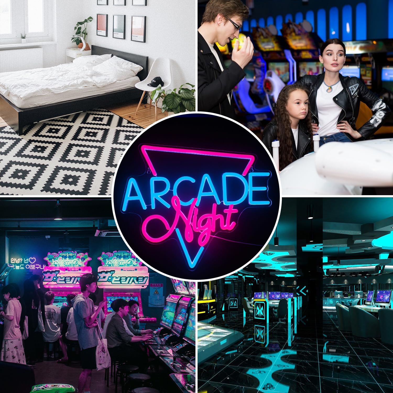 Looklight Arcade Night - Insegna Neon LED Blu e Rosa - immagine 7