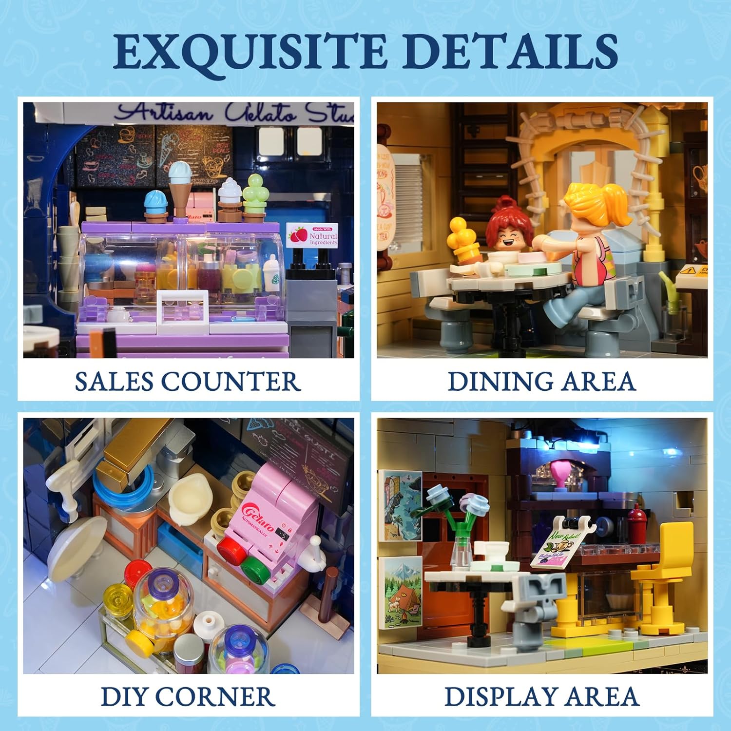 Funwhole Gelato Store Building Set con Luce, 1948 Pezzi - immagine 6