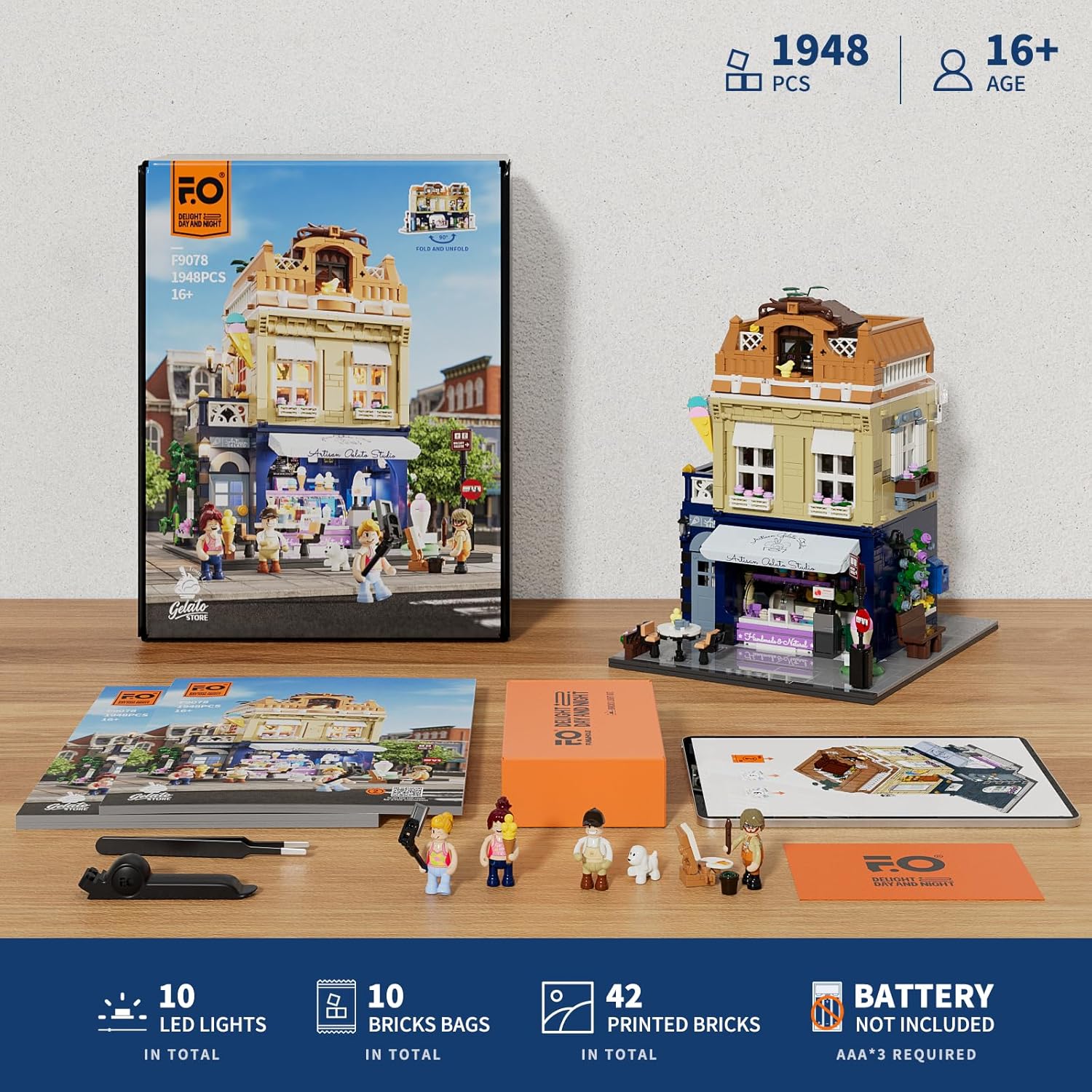 Funwhole Gelato Store Building Set con Luce, 1948 Pezzi - immagine 7