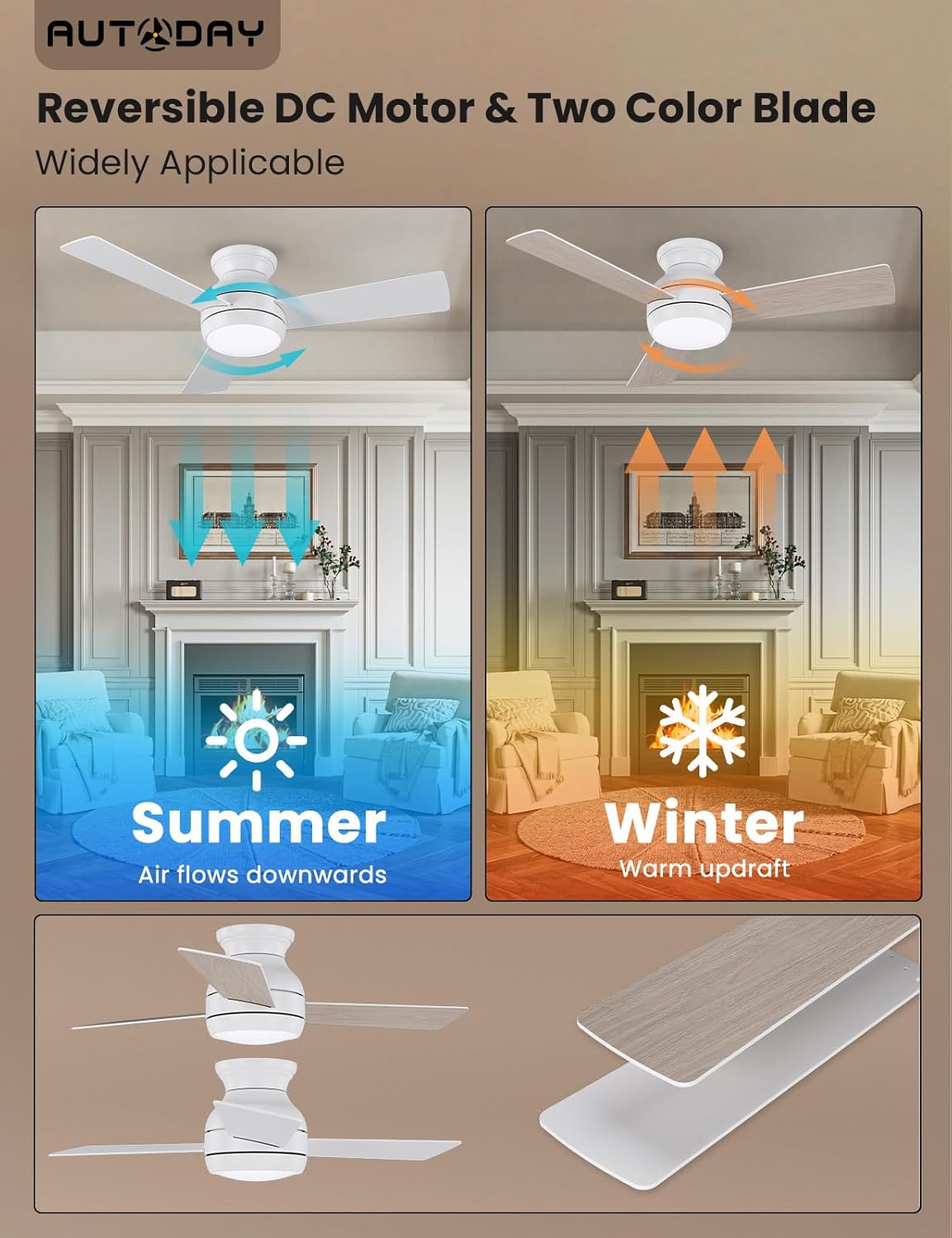 Autoday Ventilatore da Soffitto Legno con Luce LED 102cm - immagine 4