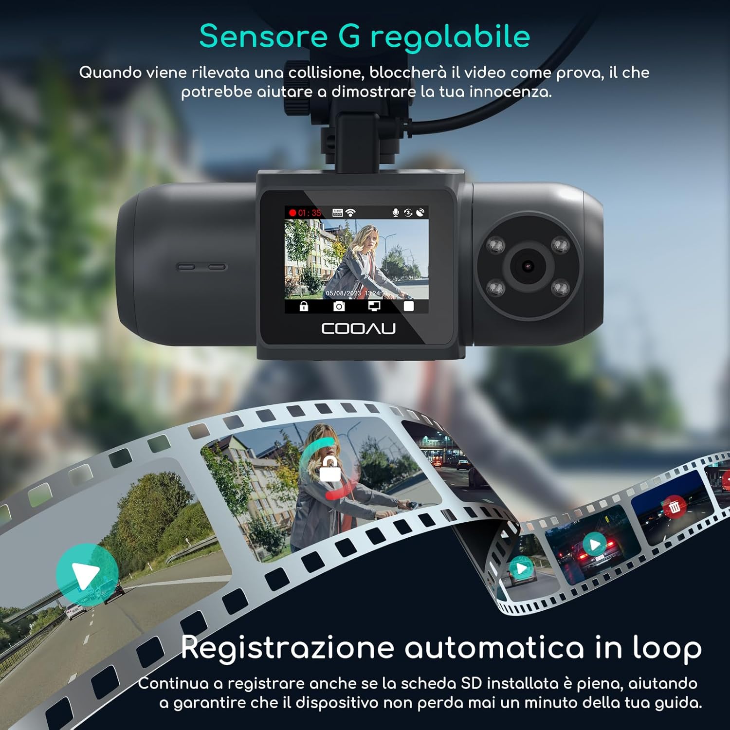 Cooau D30S 4K Dash Cam Auto con GPS Wi-Fi - immagine 7