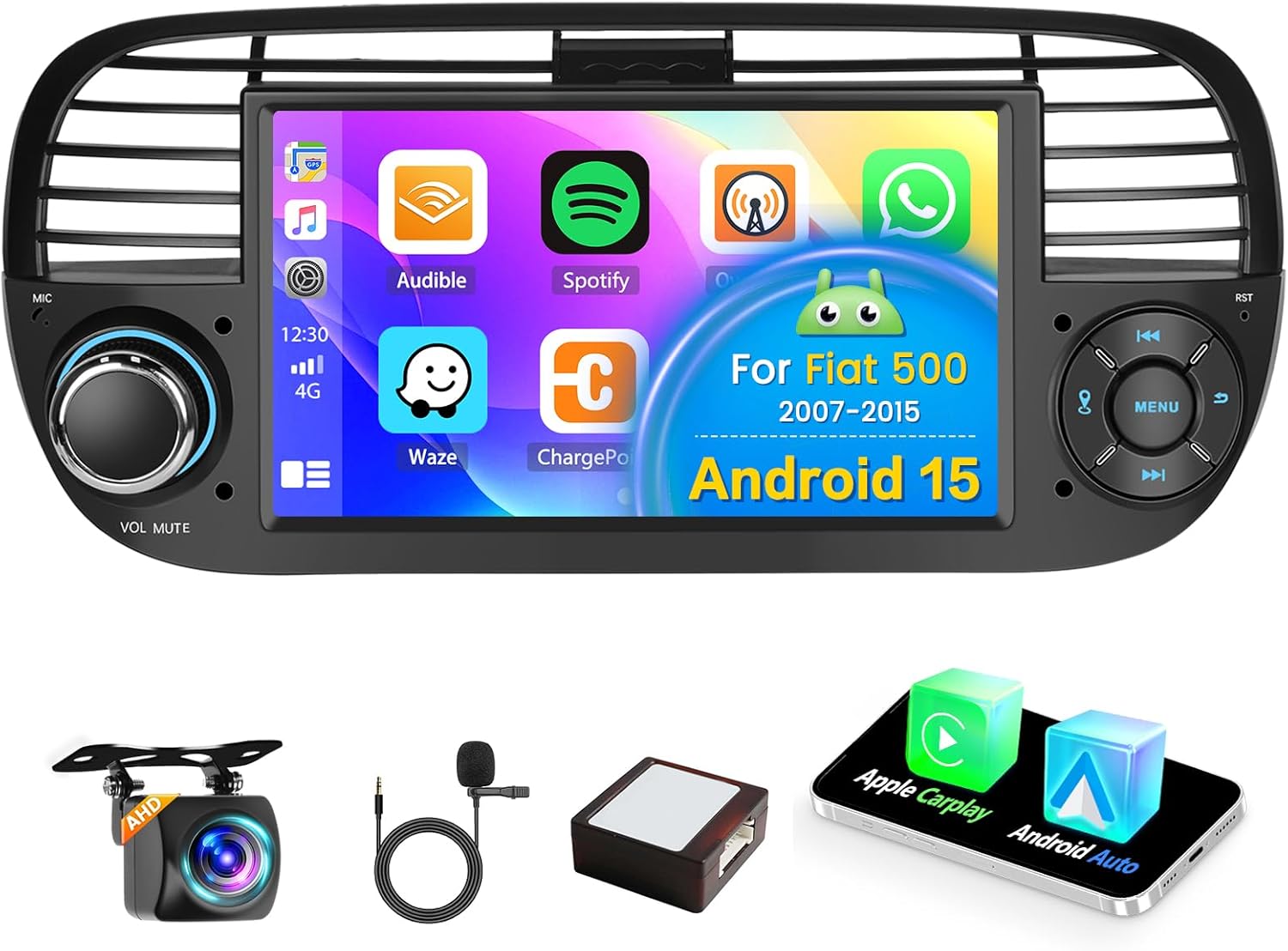 Hikity Autoradio Android 15 2G+64G per Fiat 500 2007-2015 - immagine 1