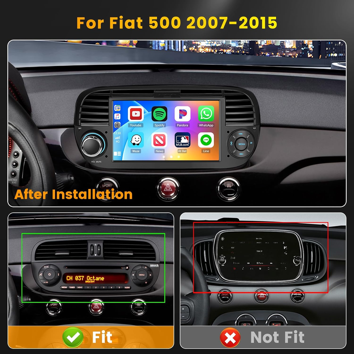 Hikity Autoradio Android 15 2G+64G per Fiat 500 2007-2015 - immagine 2