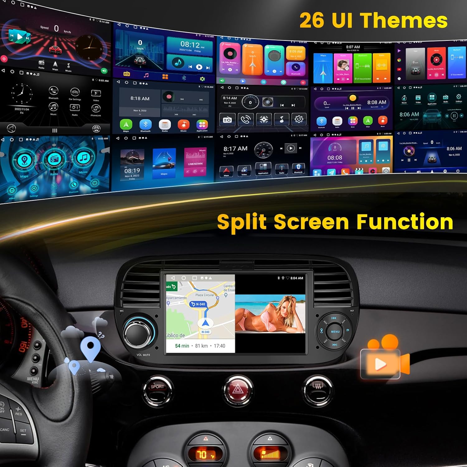 Hikity Autoradio Android 15 2G+64G per Fiat 500 2007-2015 - immagine 5