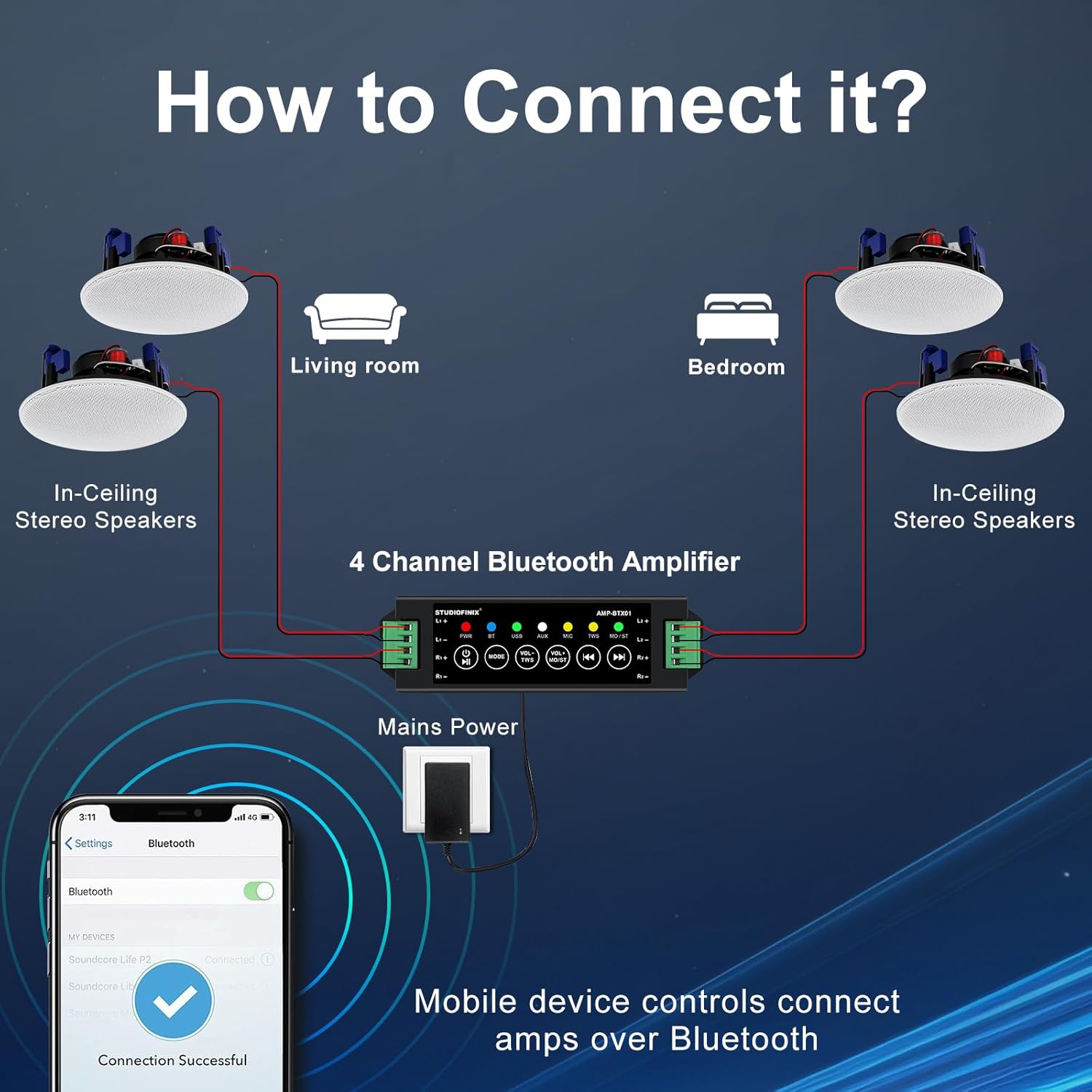 Studiofinix Altoparlanti Soffitto Bluetooth 2 Vie 320W - immagine 2