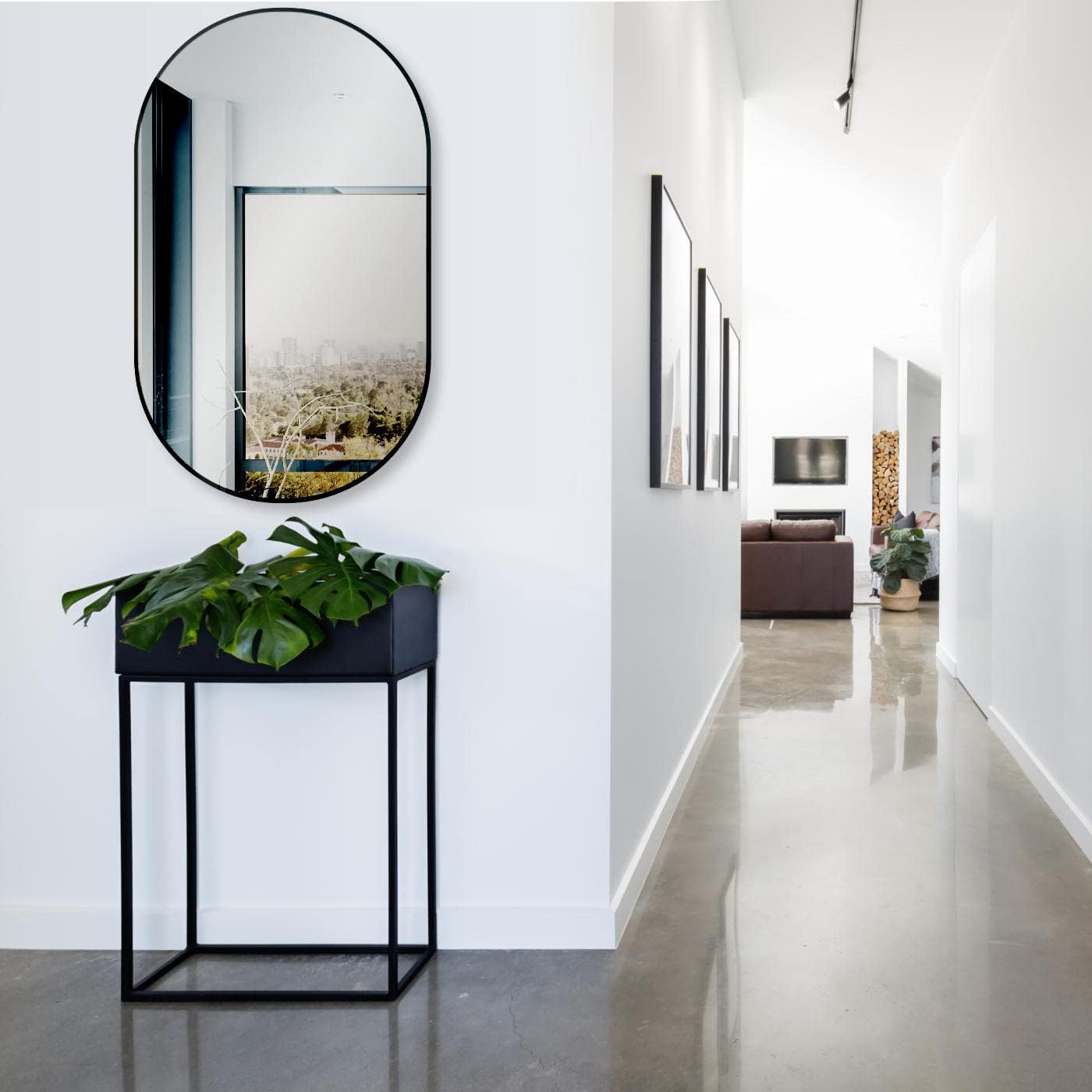 Hoko® Specchio da Parete Ovale 50x90 cm, Nero Opaco - immagine 5