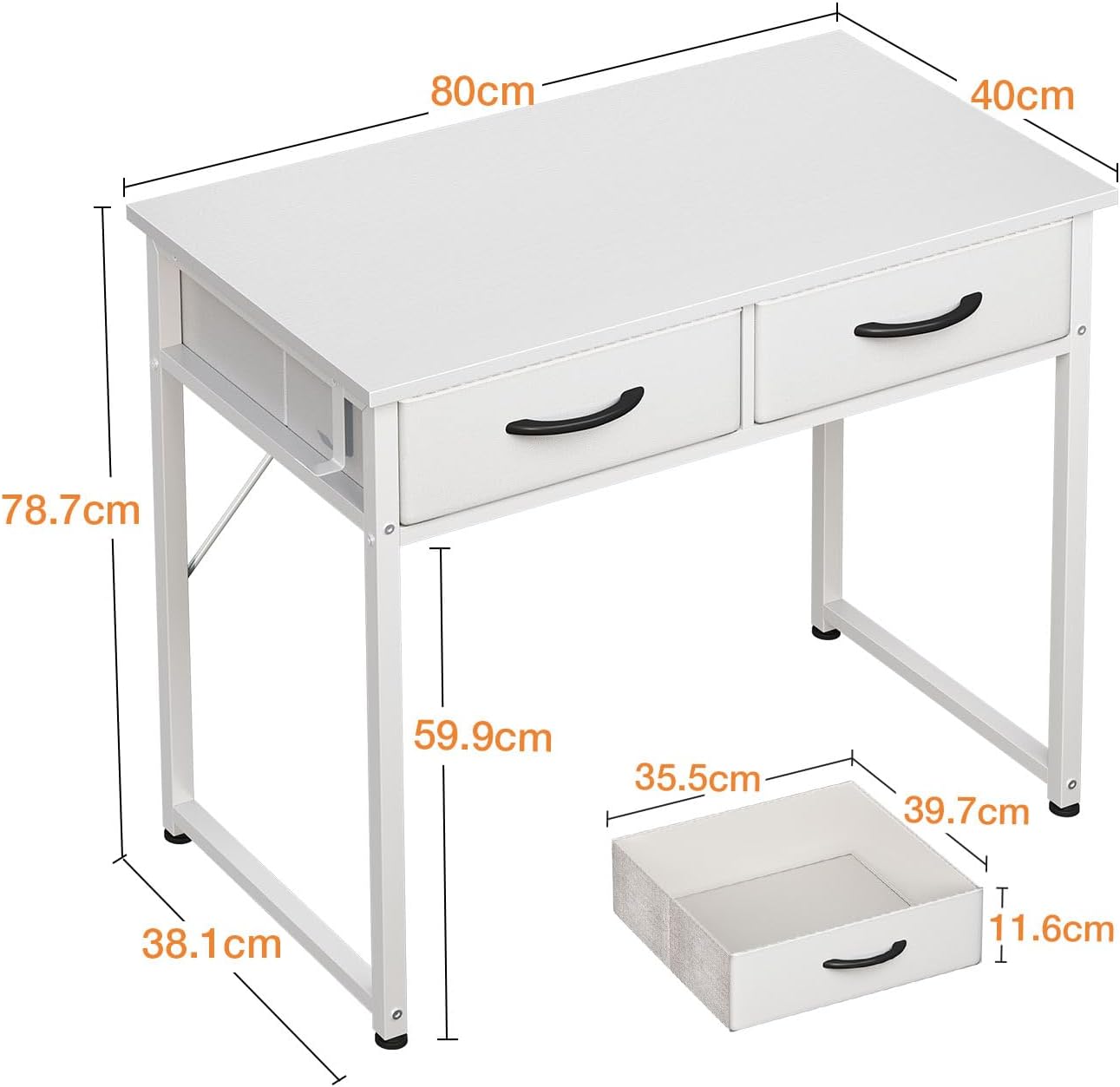 Odk Scrivania con 2 Cassetti e Portacuffie, Bianco - immagine 3