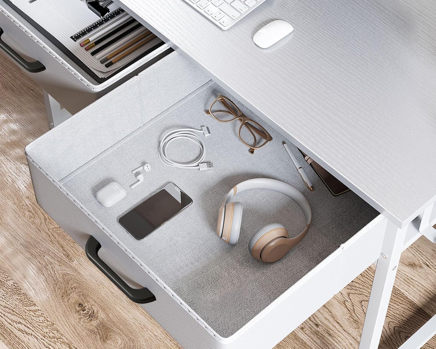 Odk Scrivania con 2 Cassetti e Portacuffie, Bianco - immagine 4