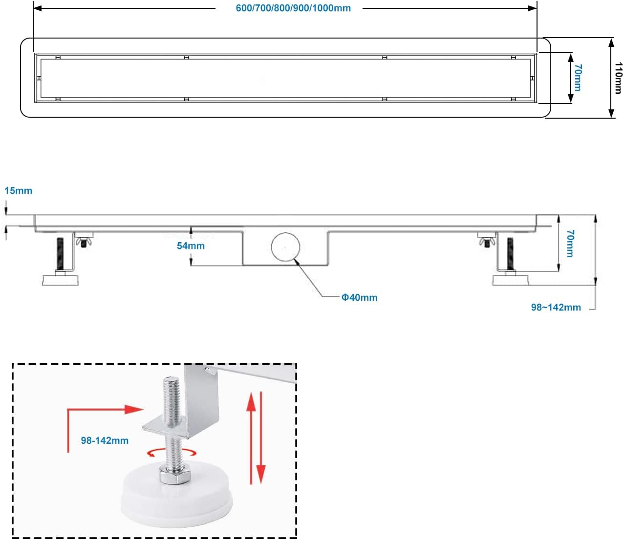 Canalina Doccia 30cm Oro Piastrellabile Extra Piatta - immagine 7