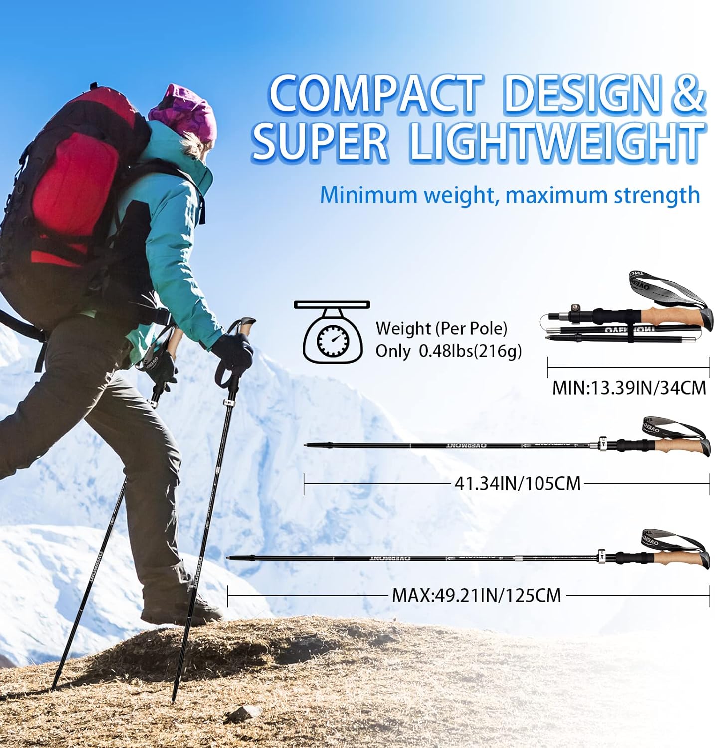 Overmont Bastoni Trekking Pieghevoli 105-125cm - immagine 3