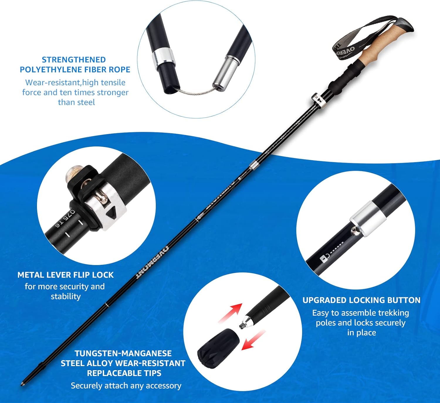 Overmont Bastoni Trekking Pieghevoli 105-125cm - immagine 4