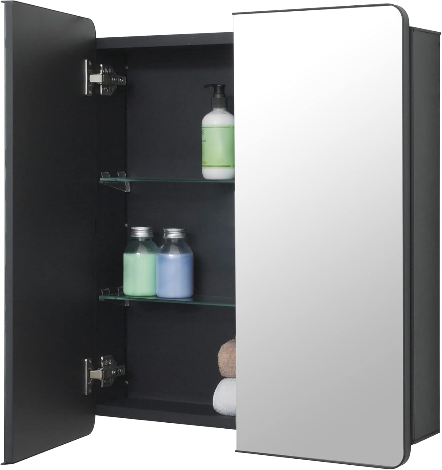 Fundin Armadietto Bagno con Specchio 60x70 cm, Nero