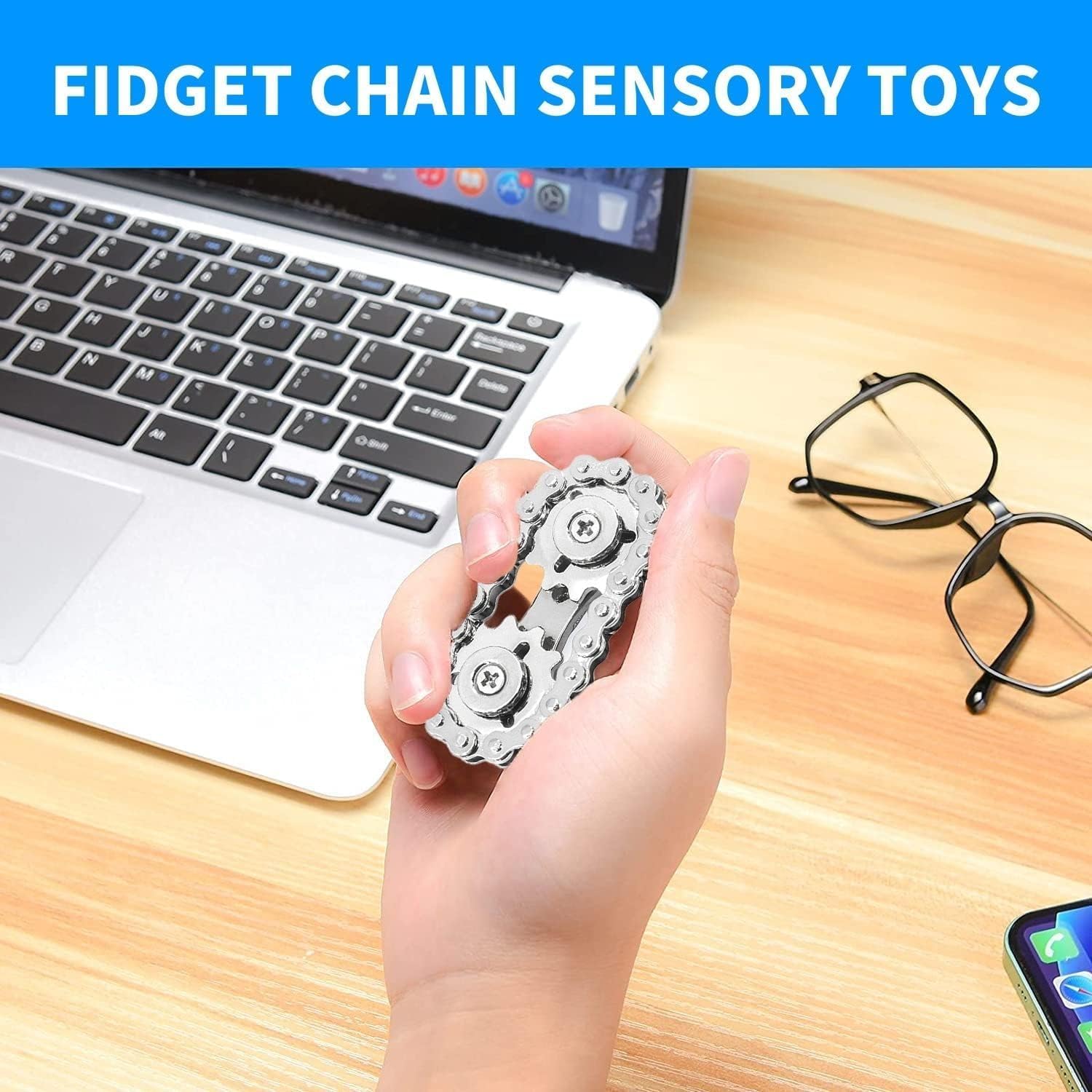 Yeefunjoy Fidget Bike Chain - Giocattolo Antistress Argento - immagine 2