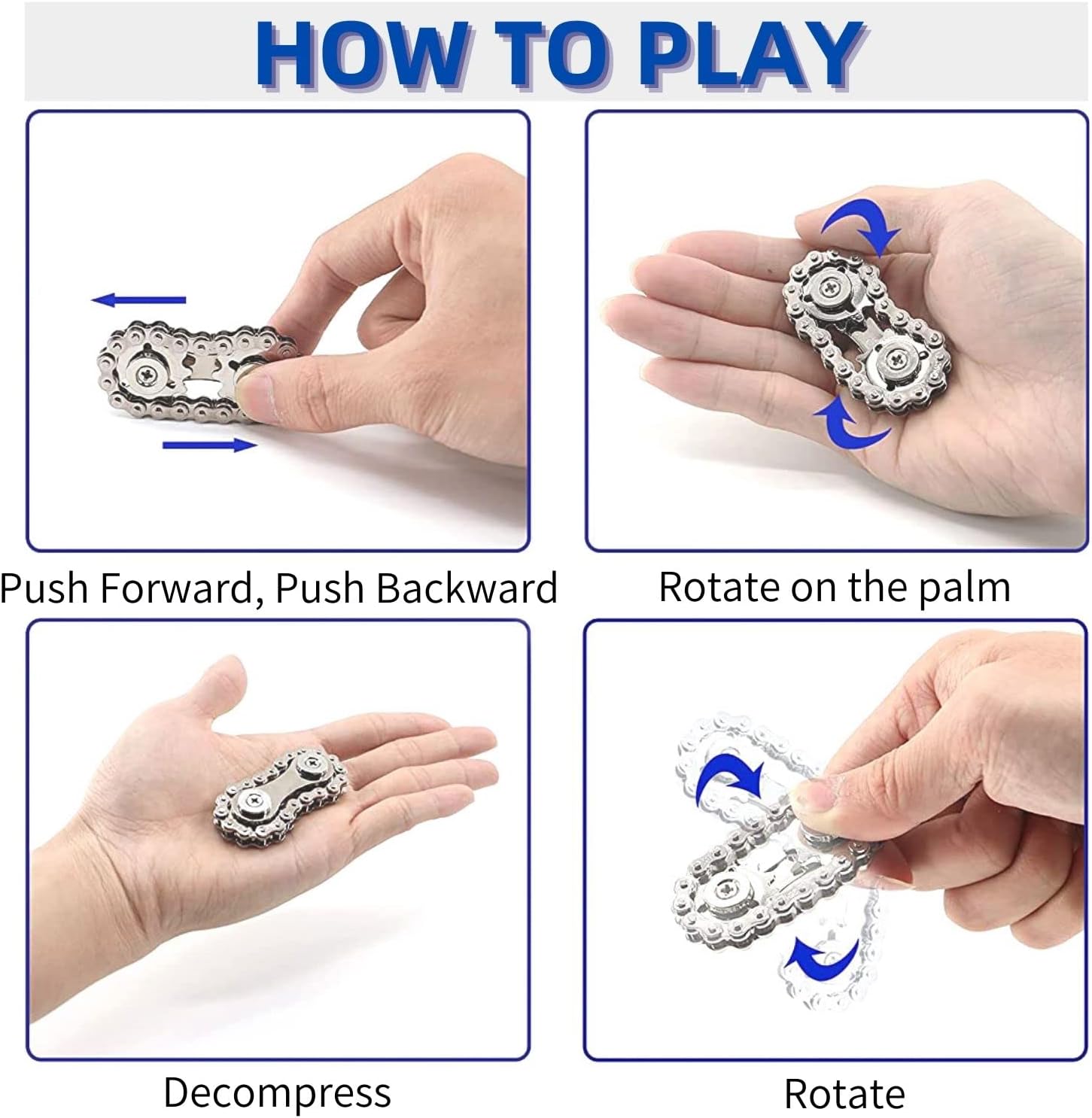 Yeefunjoy Fidget Bike Chain - Giocattolo Antistress Argento - immagine 4