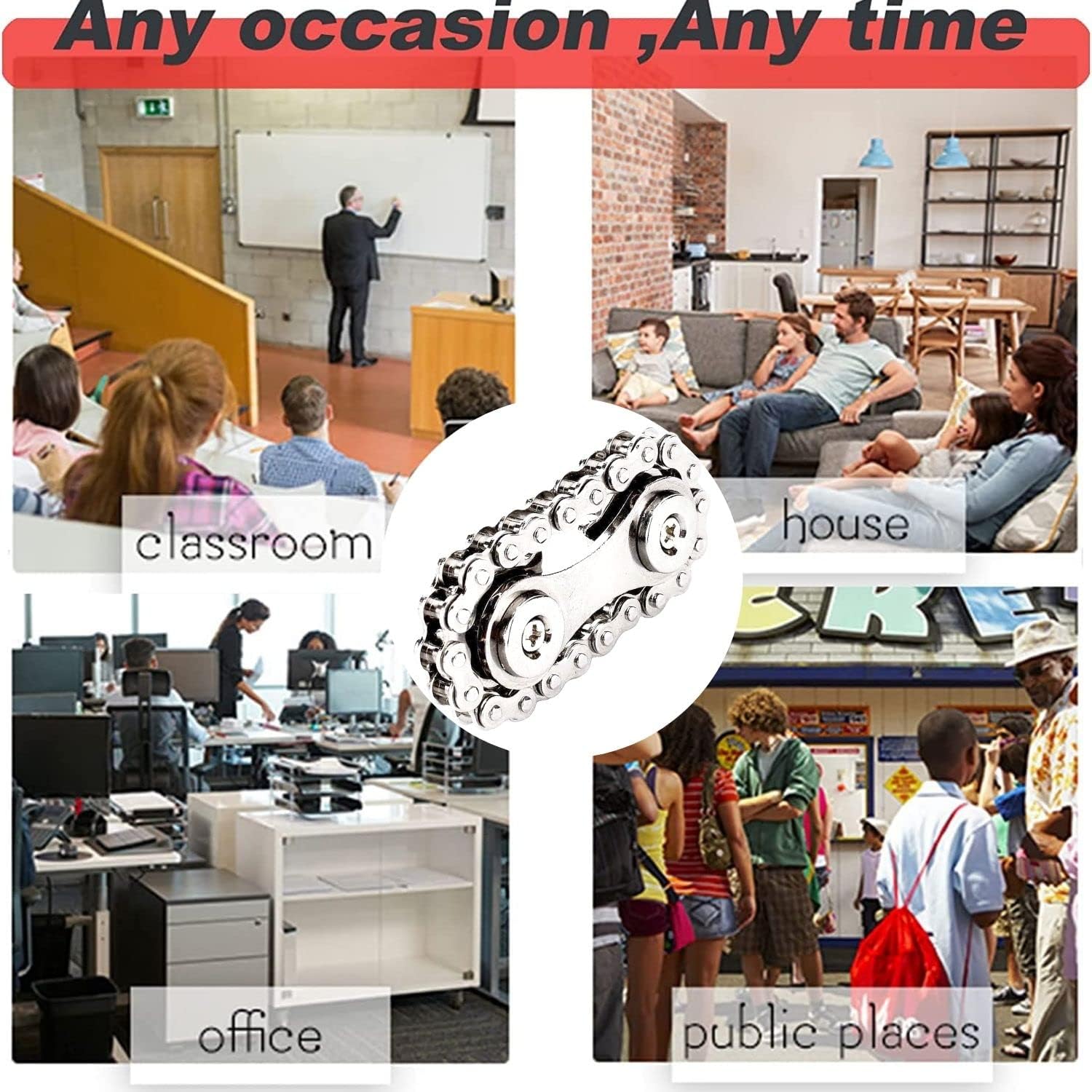 Yeefunjoy Fidget Bike Chain - Giocattolo Antistress Argento - immagine 7