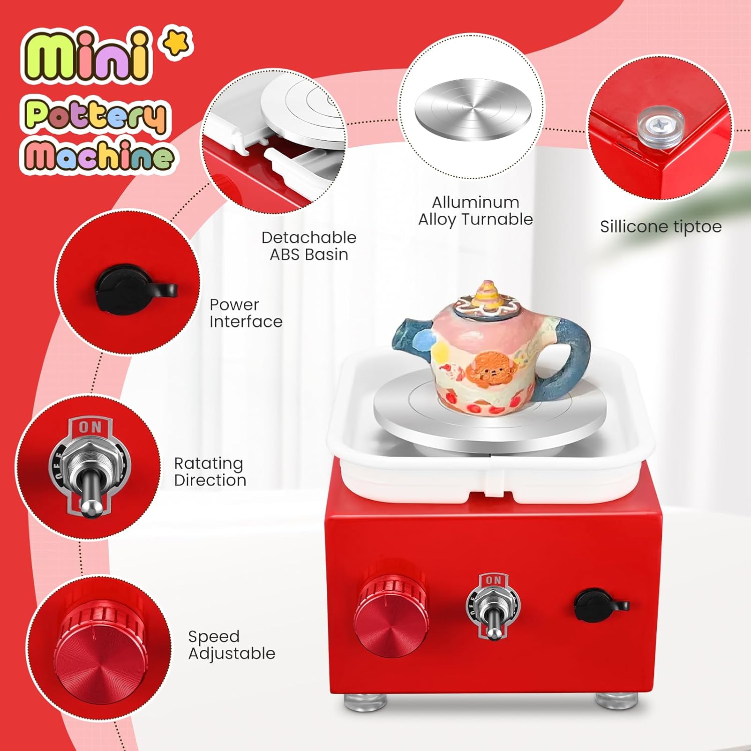 Couleeur Mini Ruota di Ceramica Elettrica 2000 Giri/min, Rosso - immagine 2