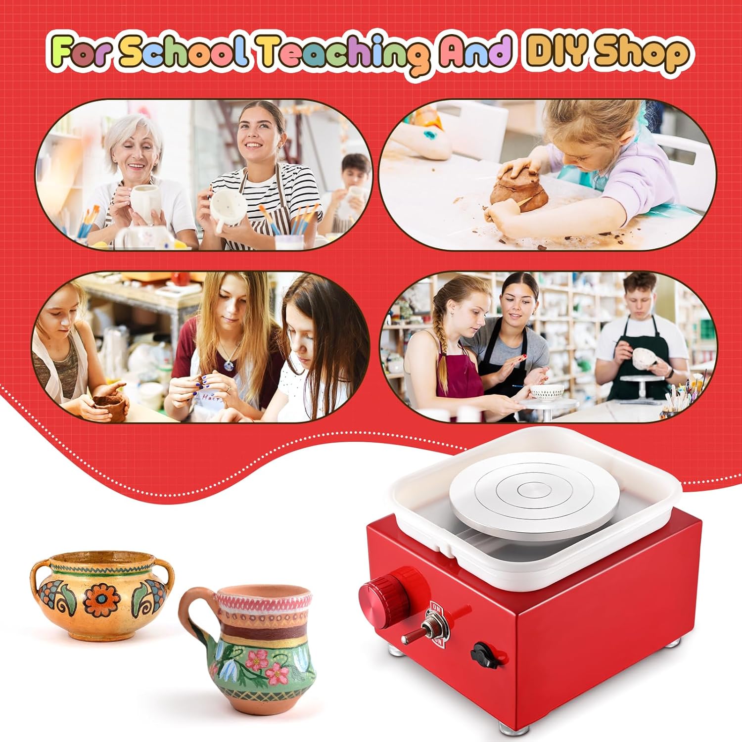 Couleeur Mini Ruota di Ceramica Elettrica 2000 Giri/min, Rosso - immagine 6