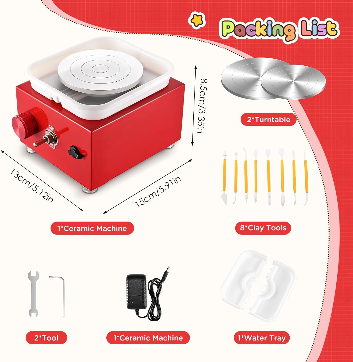 Couleeur Mini Ruota di Ceramica Elettrica 2000 Giri/min, Rosso - immagine 7