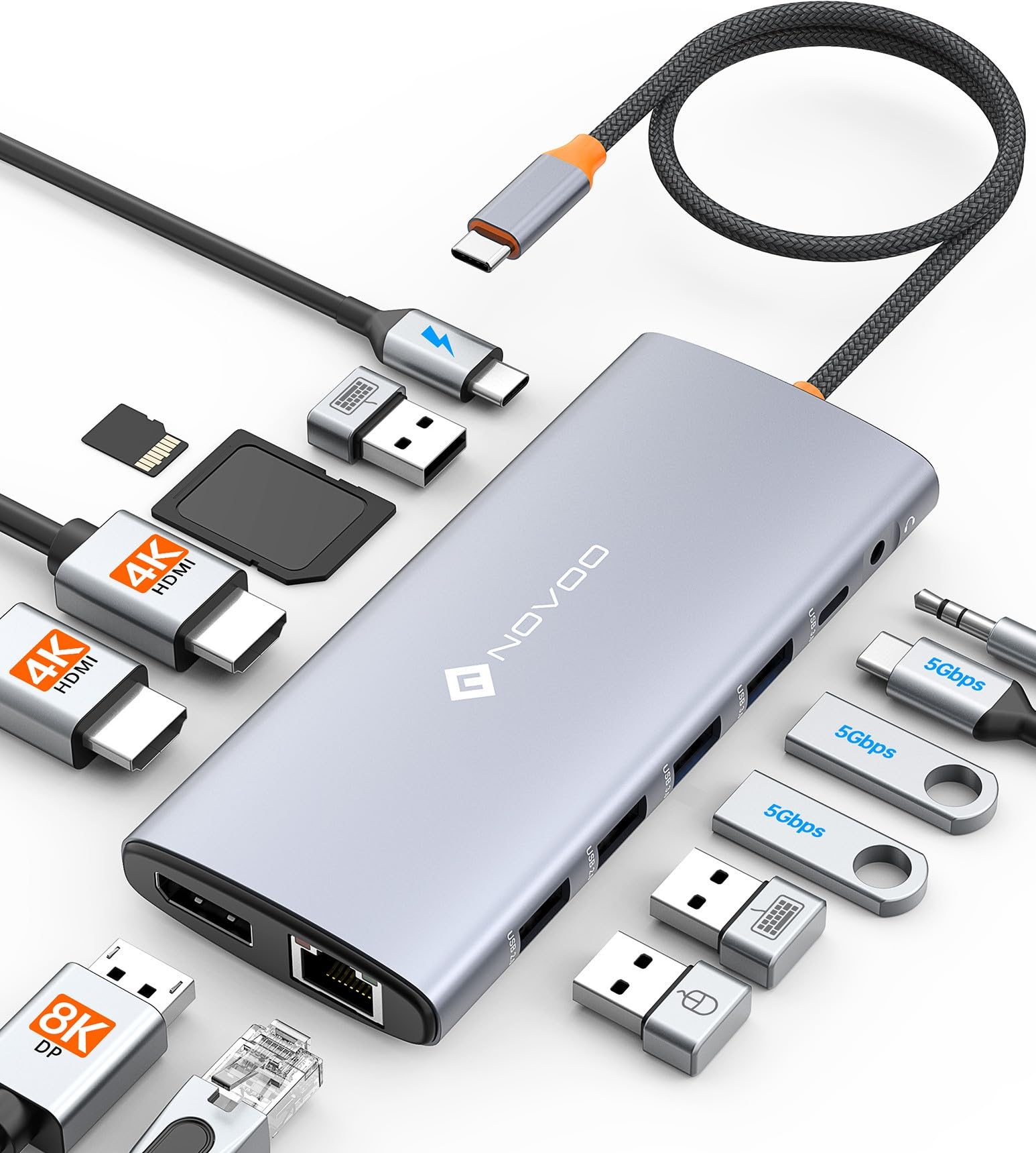 Novoo Docking Station 14-in-1 Hub USB C con 2 HDMI 4K