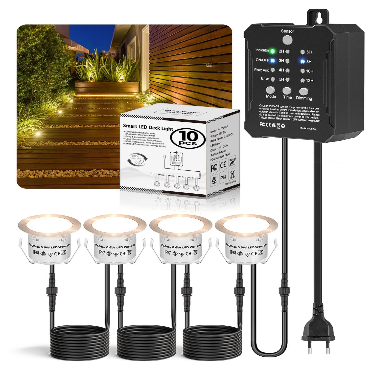 10 Faretti da Incasso Esterno IP67 con Timer e Sensore