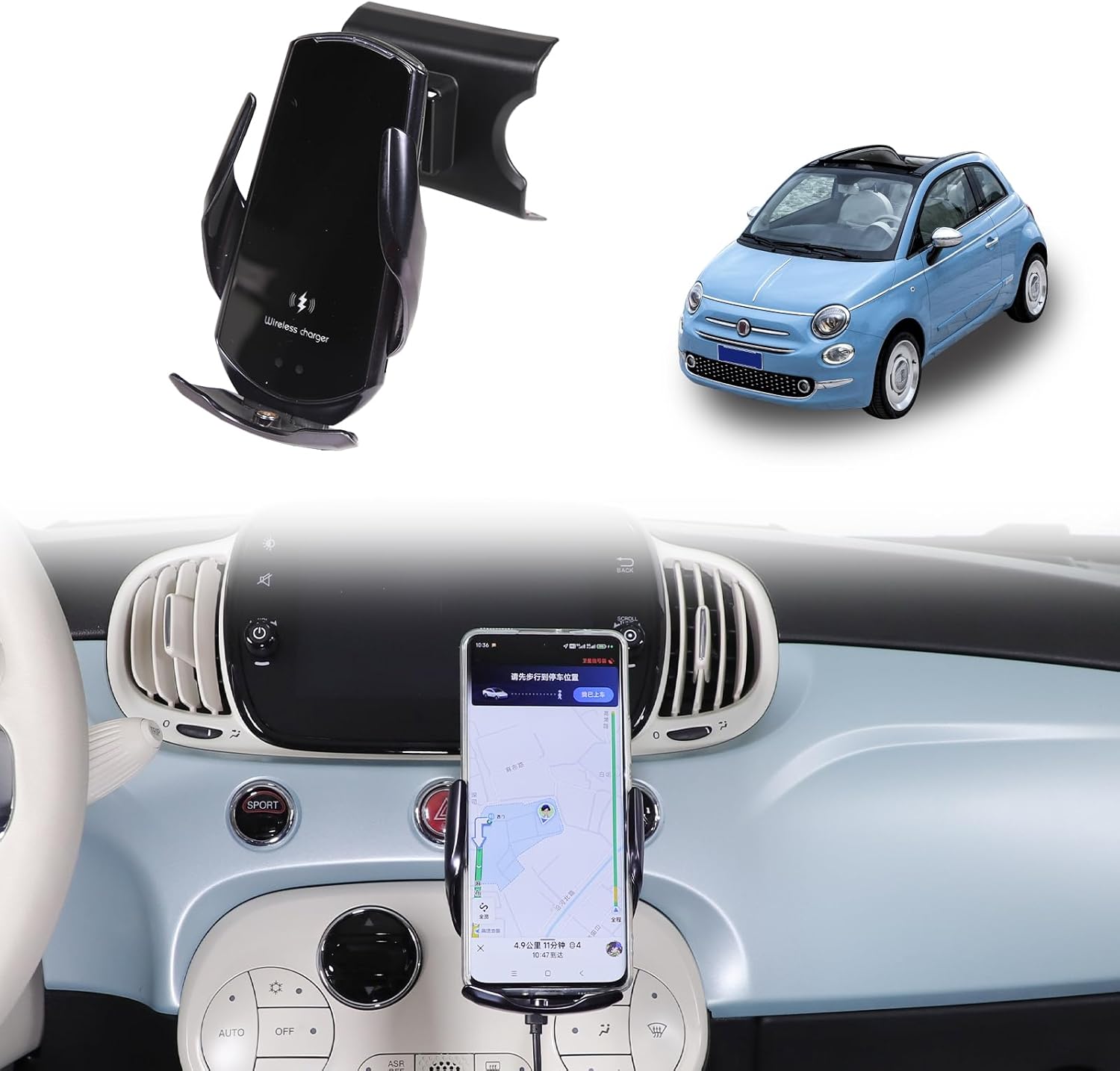 Metyoucar Supporto Cellulare Auto per Fiat 500 (2007-2024) - immagine 1