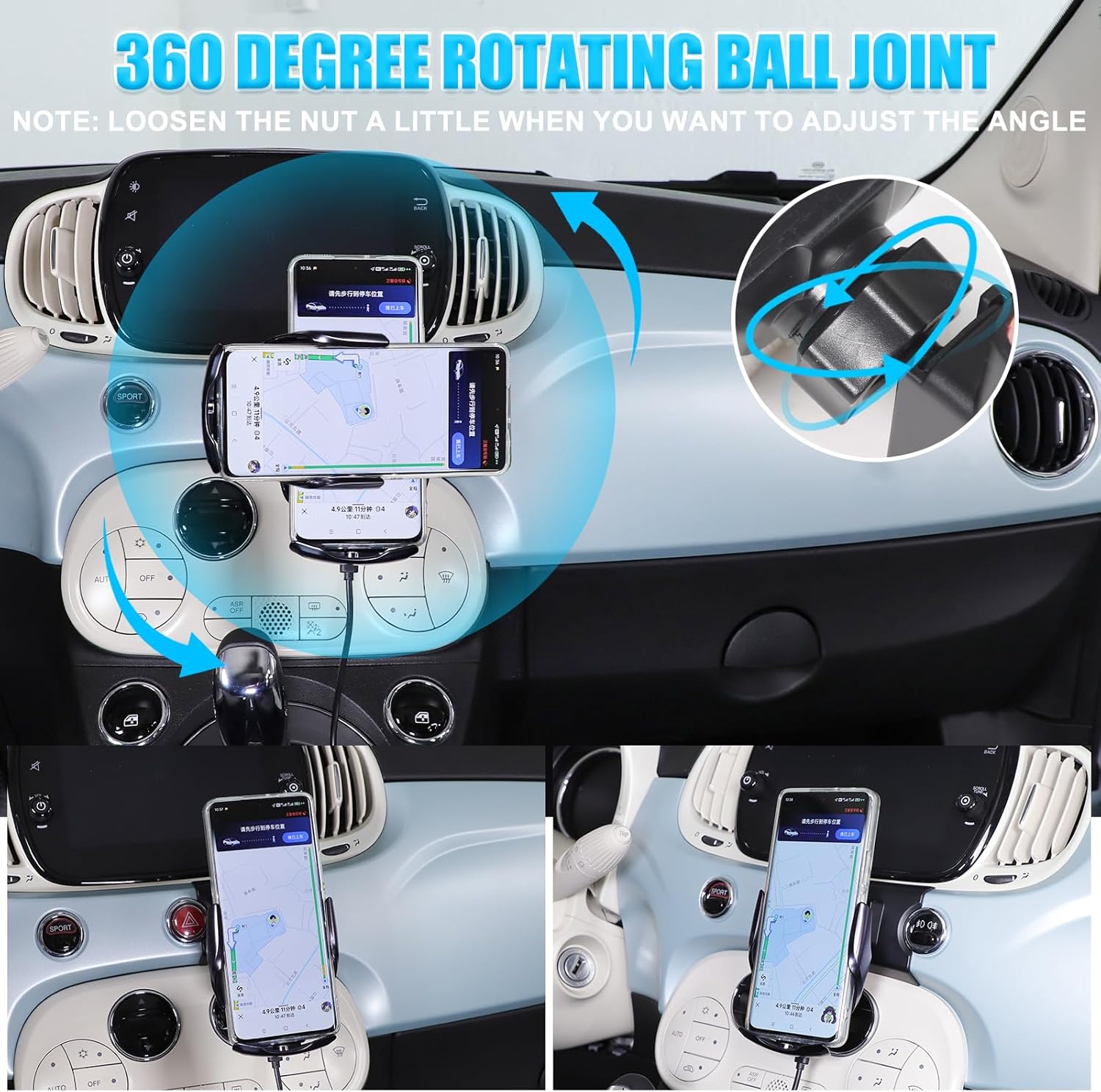 Metyoucar Supporto Cellulare Auto per Fiat 500 (2007-2024) - immagine 4