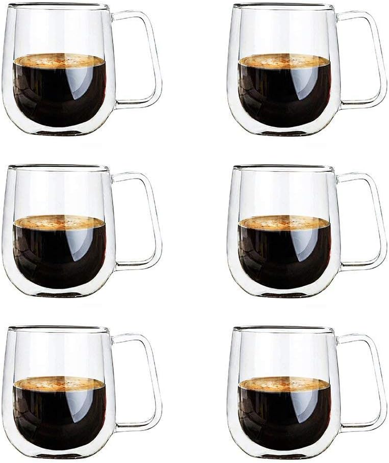 Vicloon Tazza Vetro Doppia Parete 250 ml con Manico, Set 6 - immagine 1